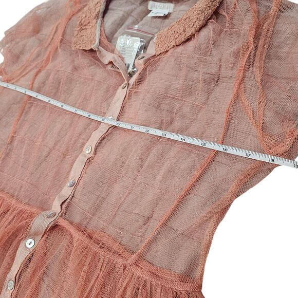 Urban Outfitters Cooperative Pink Mesh Collared Dress NWT Twee Fairy Coquette - Picture 6 of 7